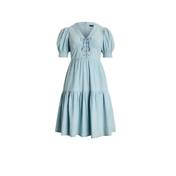 Ralph Lauren Dresses & Skirts - vtg Ralph Lauren black label chambray puff‎ sleeve cottagecore  dress sz 18W/40